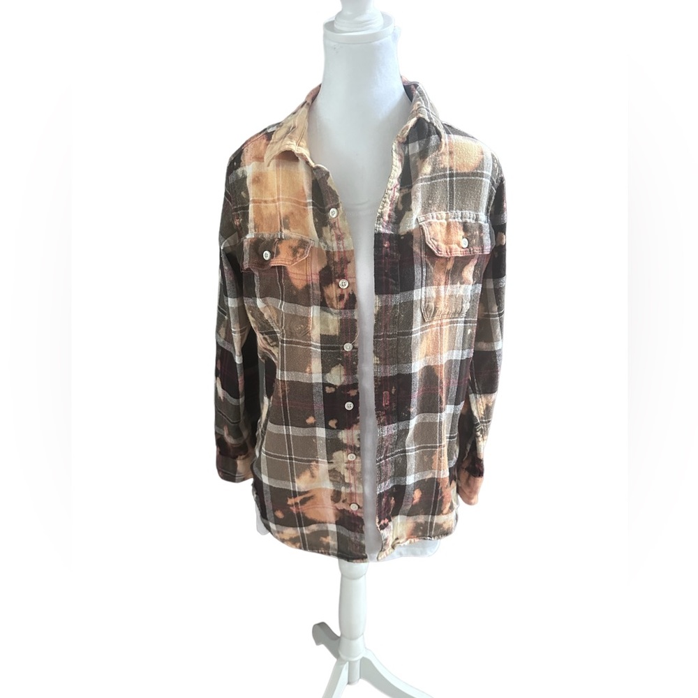 Upcycled DIY Custom Bleached Flannel‎ Size Small (F53)